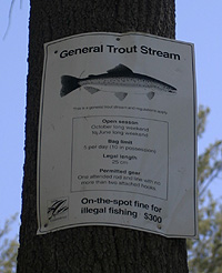 Take heed of the sign, it really is a ’General
Trout Stream’. Take heed of the
sign, it really is a ’General Trout Stream’.