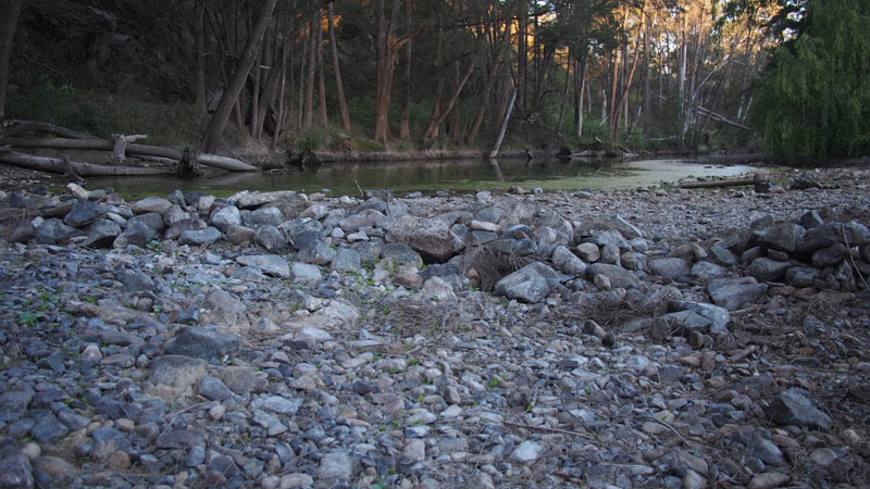 Dry Turon River bed, 
looking onto a once productive trout pool