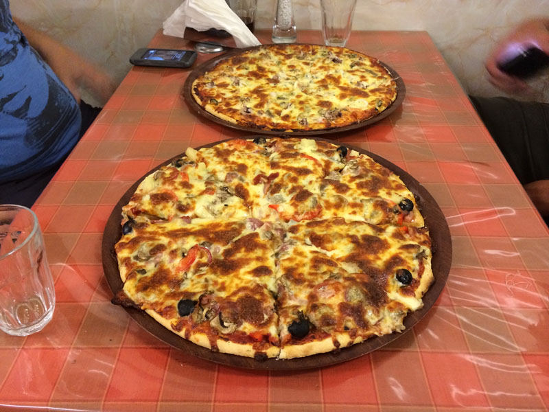 Berala Pizza 
supreme and seafood pizza&rsquo;s, ready to be engulfed for one last time